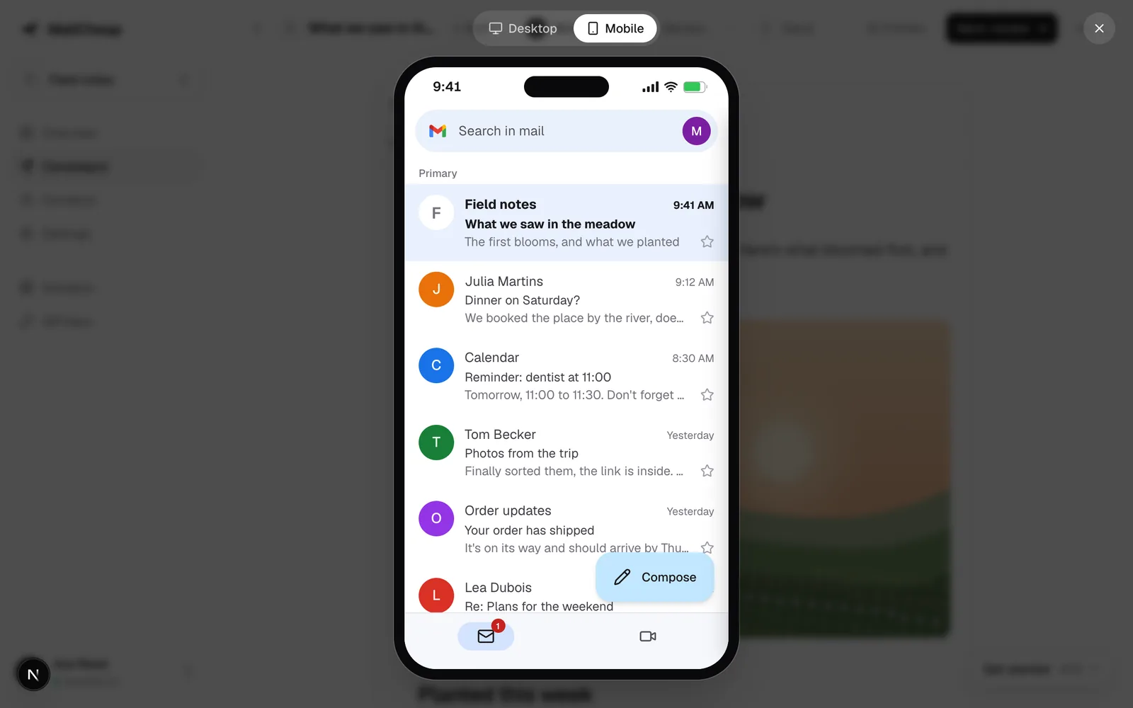 The preview showing an issue at the top of a Gmail inbox on an iPhone.